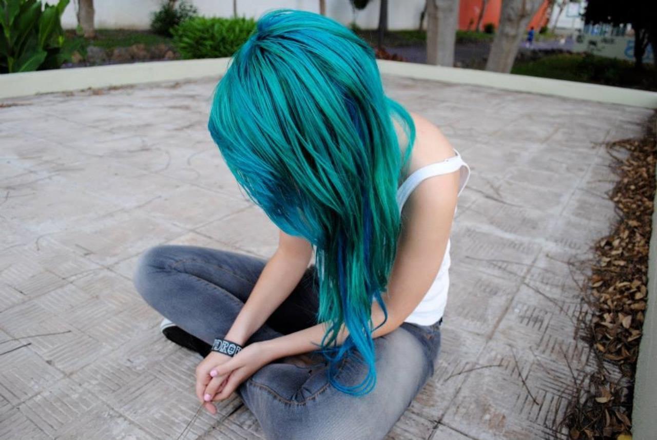 Sexy scene girls with blue hair